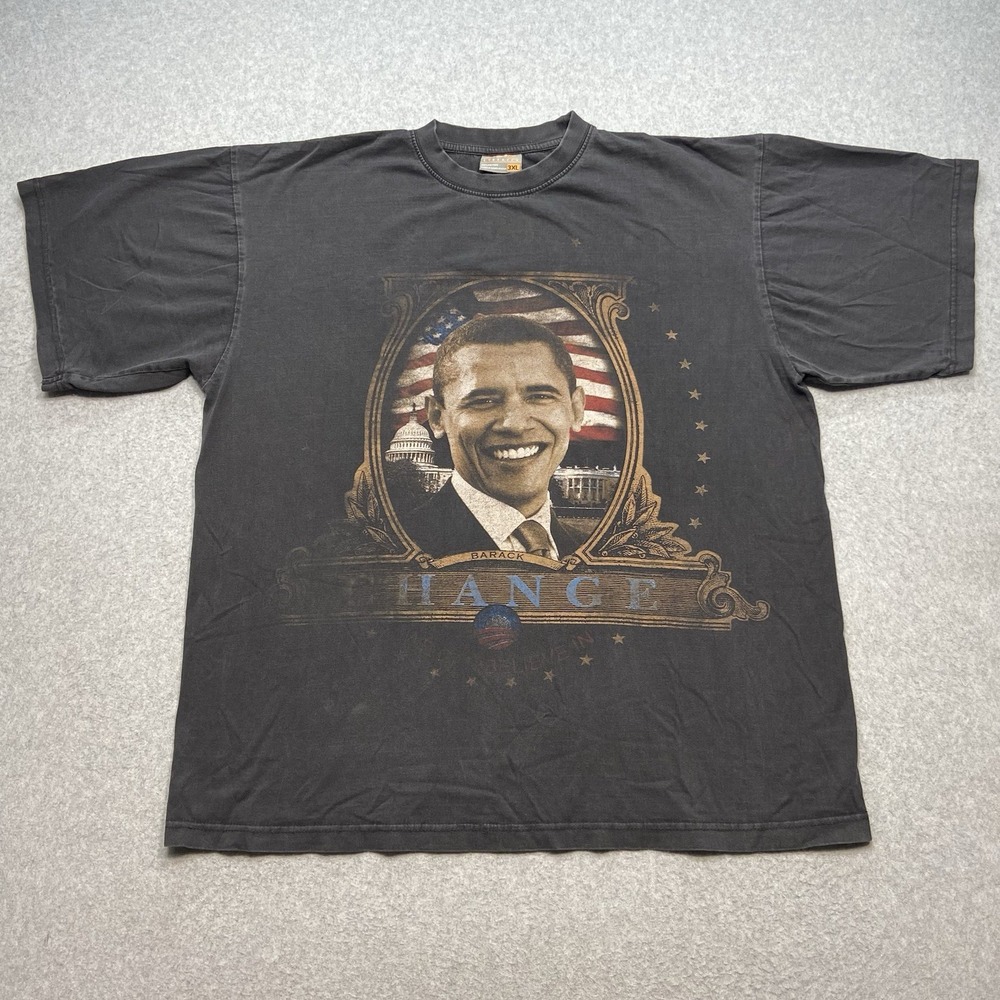 President Y2K Barack Obama Change T-shirt Size3XL Black Faded‎ RARE HipHop